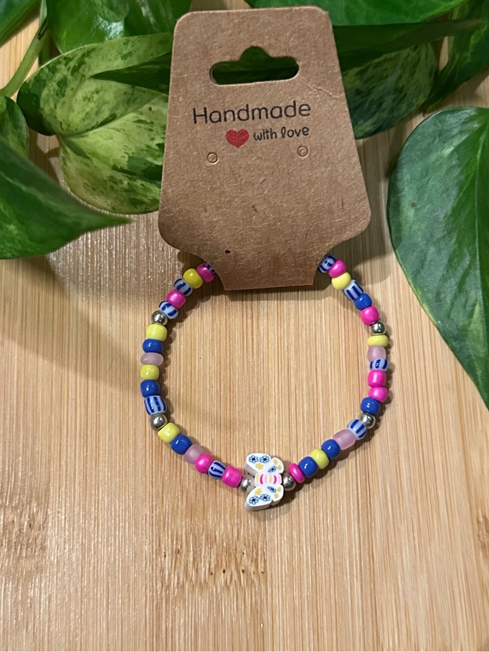 🦋✨ Butterfly Stretchy Beaded Bracelet | Handmade | Clay Butterfly Charm 🦋